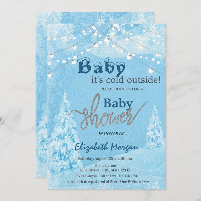 Det är Kallet utanför Winter Forest Baby Shower Inbjudningar (Fram/baksida)