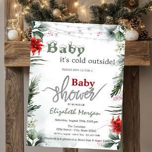 Det är kallt utanför julstjärnsgrenarna Baby Showe Inbjudningar