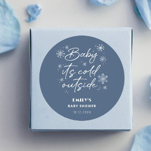 Det är kallt ute blå baby shower runt klistermärke