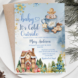 Det är kallt ute Blå Gingerbread Baby Shower Inbjudningar