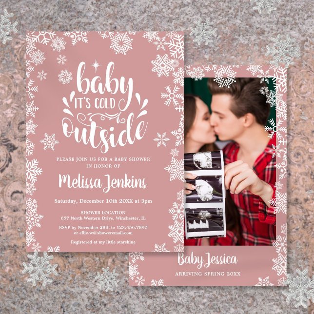 Det är kallt ute flickfoto Vinter Bebis Shower Inbjudningar (It's Cold Outside Girl Photo Winter Baby Shower Invitation)