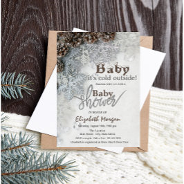 Det är kallt ute Kottar Snöflinga Baby Shower Inbjudningar