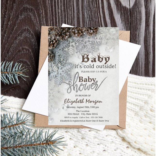 Det är kallt ute Kottar Snöflinga Baby Shower Inbjudningar (Skapare uppladdad)