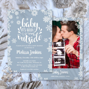 Det är kallt ute pojke foto vinter baby shower inbjudningar