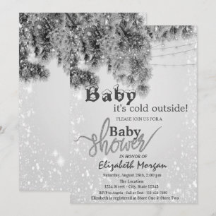 Det är kallt ute Silvergrenar Babyshower Inbjudningar