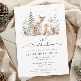 Det är kallt ute vinter skogs baby shower inbjudningar