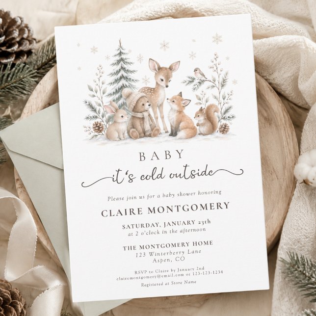 Det är kallt ute vinter skogs baby shower inbjudningar (Skapare uppladdad)