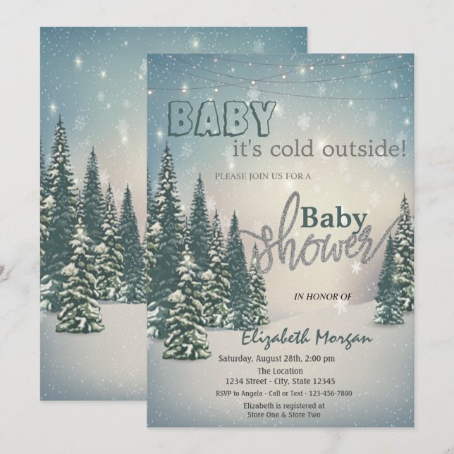 Det är kallt ute vinter tallar baby shower inbjudningar (Fram/baksida)