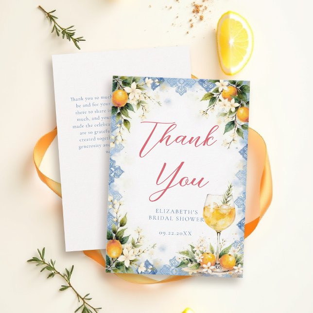Det är kärlek Italiensk Brunch Bröllopsdusch Tack Kort (thats amore bridal shower theme thank you card italian brunch amalfi summer citrus orange lemon)