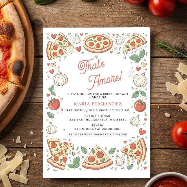Det är kärlek Italienska Pizzafest Bröllopsdusch Inbjudningar (Thats Amore Italian Pizza Party Bridal Shower Invitation)