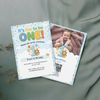 Det är kul att fylla ett 1-års födelsedagsfoto-inb inbjudningar