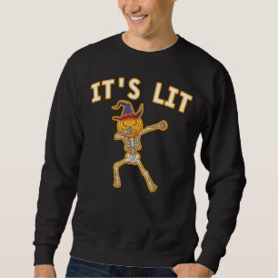 DET ÄR LIT - DABBING HALLOWEEN PUMPKIN SKELETON LÅNG ÄRMAD TRÖJA
