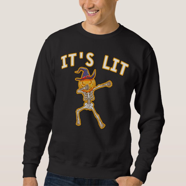DET ÄR LIT - DABBING HALLOWEEN PUMPKIN SKELETON LÅNG ÄRMAD TRÖJA (Framsida)