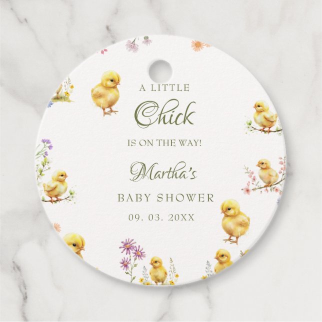 Det är lite chick på gårdens babydusch gåvor etiketter (Framsida)