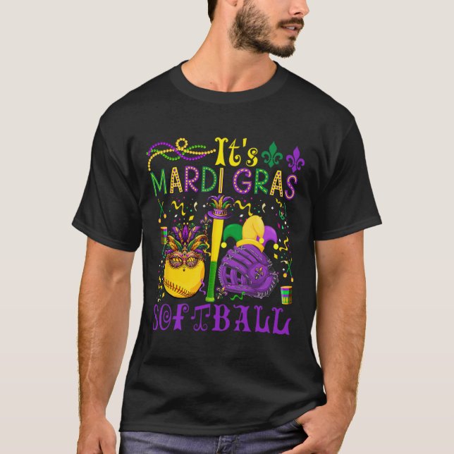 Det är Mardi Gras Softll Player Team Costume Mask T Shirt (Framsida)