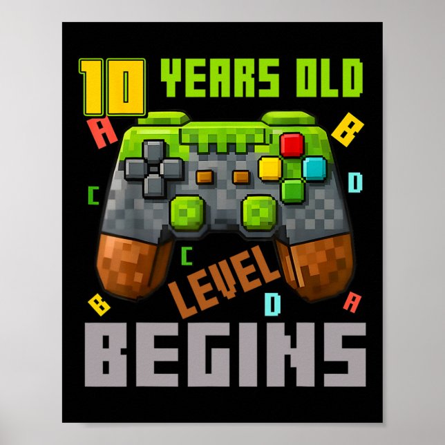 Det är min 10-årsdag Pixel spelkontroll 10 ÅR Poster (Framsidan)