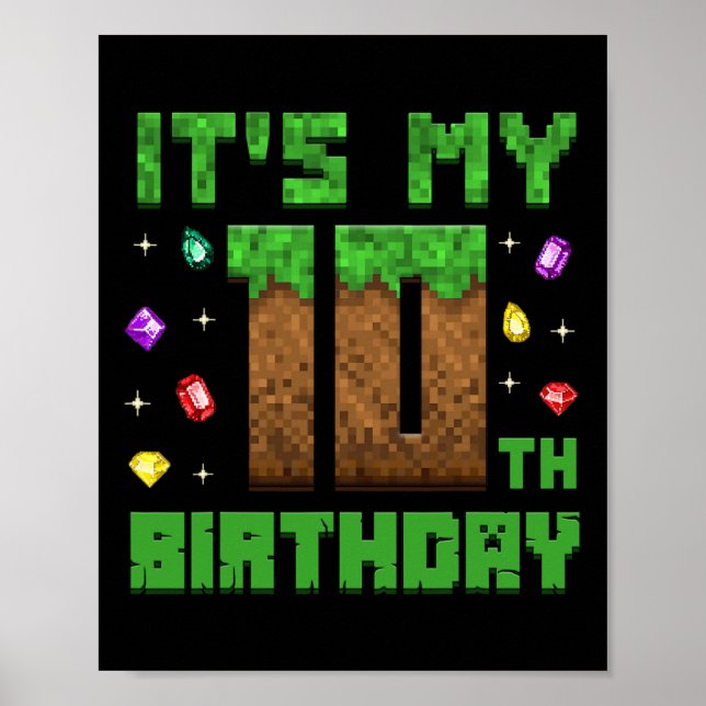 Det är min 10:e födelsedagsspelare Pixel Num Poster (Framsidan)