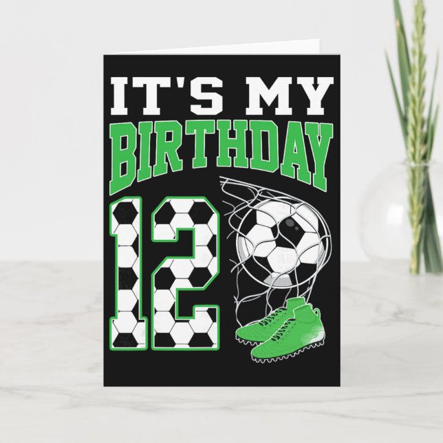 Det är min 12-års födelsedag fotbollsfest 12 år ga kort (Framsida)