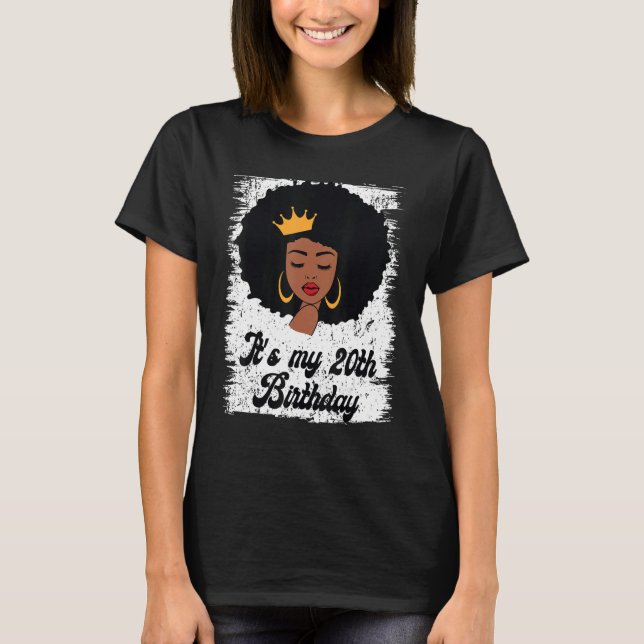 Det är min 20:e födelsedag, svart Afro Queen Birth T Shirt (Framsida)