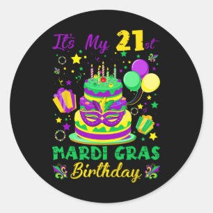 Det är min 21:a Mardi Gras Birthday Kung Cake F Runt Klistermärke