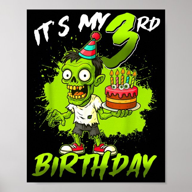 Det är min 3-års födelsedag Zombie 3 år gammal Gla Poster (Framsidan)