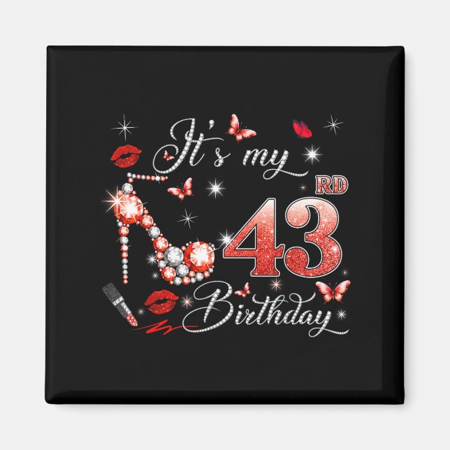 Det är min 43-årsdag Rosa 43 år gammal födelsedag Magnet (Framsidan)