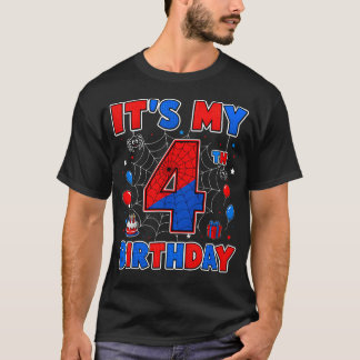 Det är min 4-års födelsedag Pojke Spindelnät Tema T Shirt