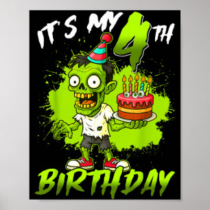 Det är min 4-års födelsedag Zombie 4 år gammal Gla Poster