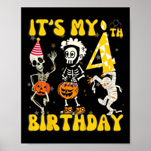 Det är min 4e födelsedagen Boy Funny Skeleton Pump Poster