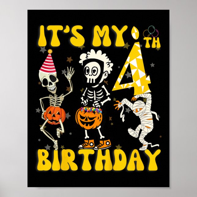 Det är min 4e födelsedagen Boy Funny Skeleton Pump Poster (Framsidan)