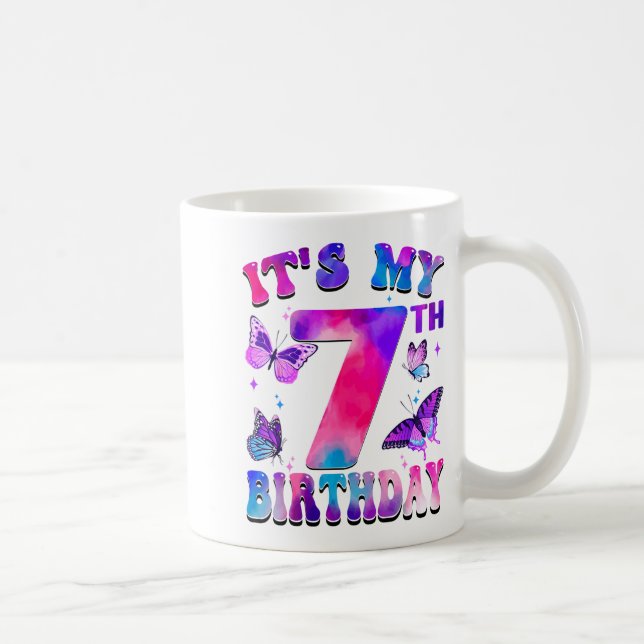 Det är min 7-års födelsedag Fjäril tema 7 år gamma Kaffemugg (Höger)