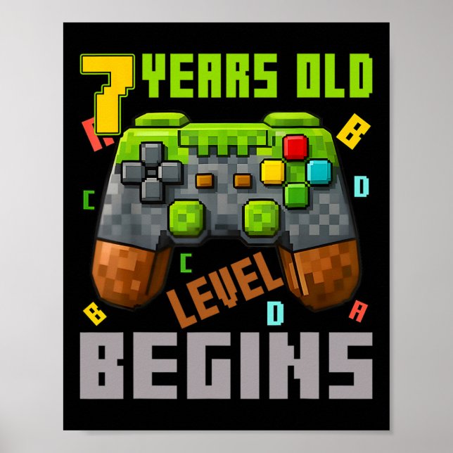 Det är min 7-års födelsedag Pixel spelkontroller 7 Poster (Framsidan)