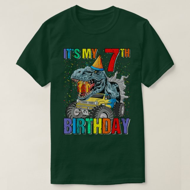 Det är min 7:e-födelsedag, monster Lastbil Dinosau T Shirt (Design framsida)