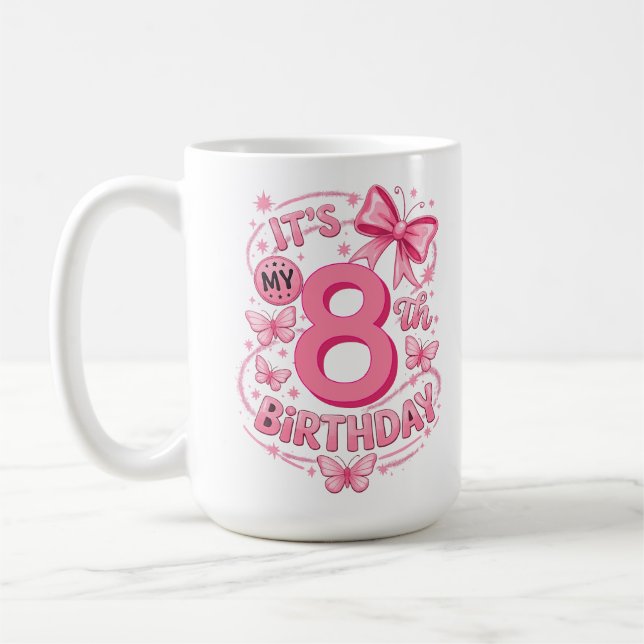 Det är min 8-års födelsedag prinsessan rosa rosett kaffemugg (Vänster)