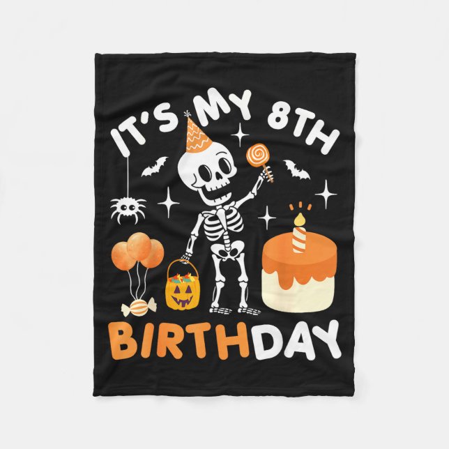 Det är min 8-årsdag - rolig Halloween skelett föde Fleecefilt (Framsidan)
