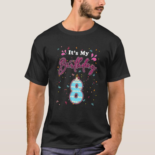 Det är min 8:e födelsedag, Doughnut Lycklig 8-årig T Shirt (Framsida)