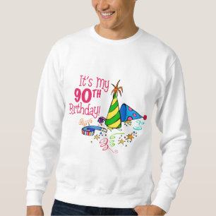 Det är min 90:e födelsedag (partyhattar) lång ärmad tröja