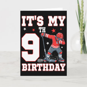 Det är min 9-års födelsedag pojke ishockey dabbing kort