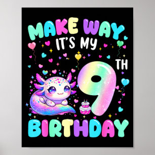 Det är min 9-års födelsedag Tjej Söt Axolotl 9 år Poster