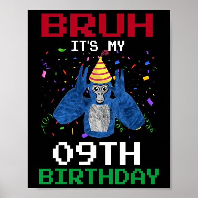 Det är min 9-årsdag 9 år gammal rolig gorilla-vide poster (Framsidan)
