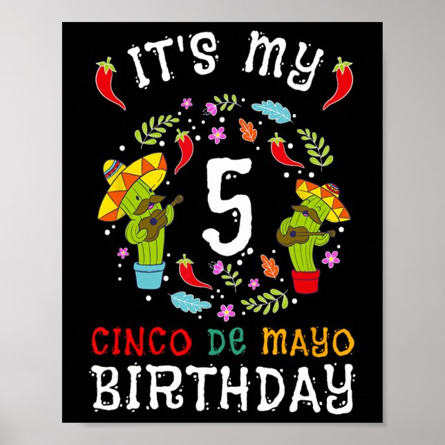 Det är min femte födelsedag Cinco De Mayo Mustache Poster (Framsidan)