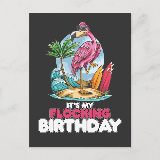 Det är min flockande födelsedag flamingo inbjudan vykort (Framsida)