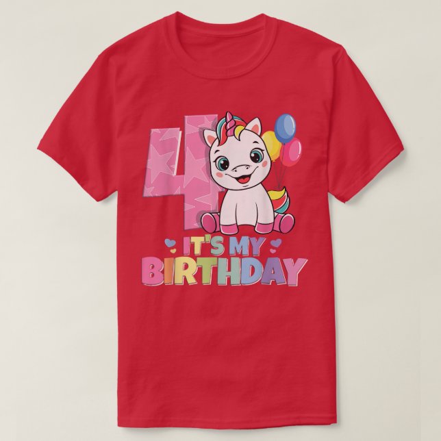 Det är min födelsedag 4e födelsedagen flicka 4 år  t shirt (Design framsida)
