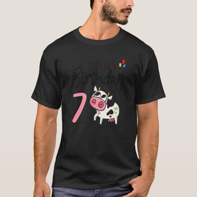 Det är min födelsedag 7 Barnkalas Tematiserad Ko F T Shirt (Framsida)