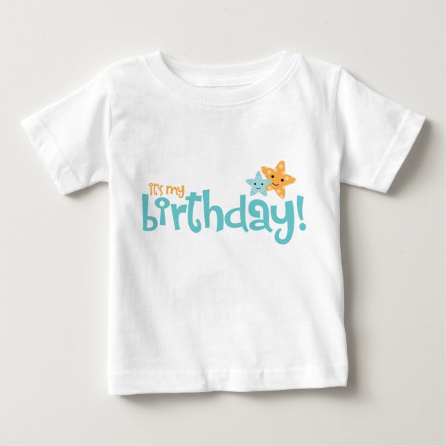 "Det är min födelsedag" Cute Starfish Kids Tee (Framsida)