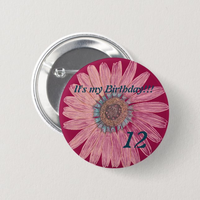 Det är min födelsedag! Flower 12:e Birthday Knapp (Framsida & baksida)