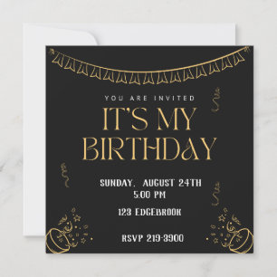 Det är min födelsedag Guld på Black Birthday Inbjudningar