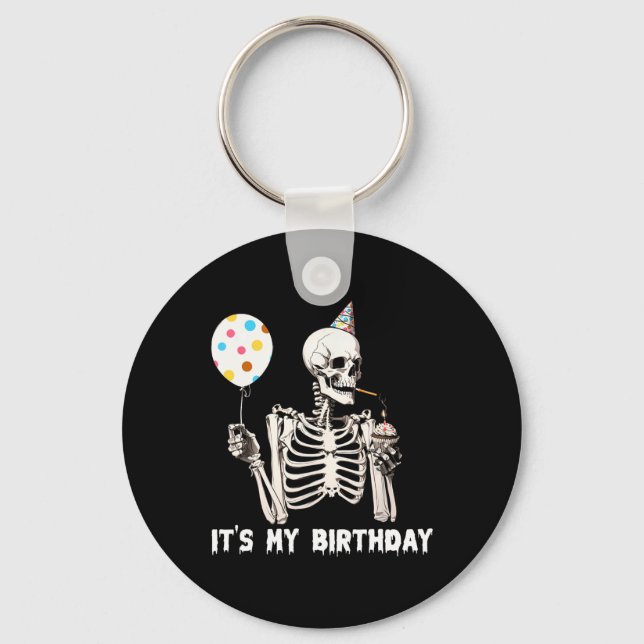 Det är min födelsedag Halloween Skeleton Funny Bir Nyckelring (Framsida)
