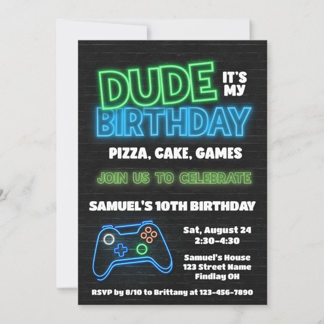 Det är min födelsedag Pizza Cake Games Party Inbjudningar (Framsida)
