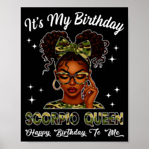Det är min födelsedag Scoro Queen Camo Bow Afro Sv Poster